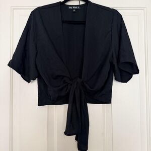 Say What? Blouse Juniors M Black Tie Front Wrap Sheer Cropped Kimono Top